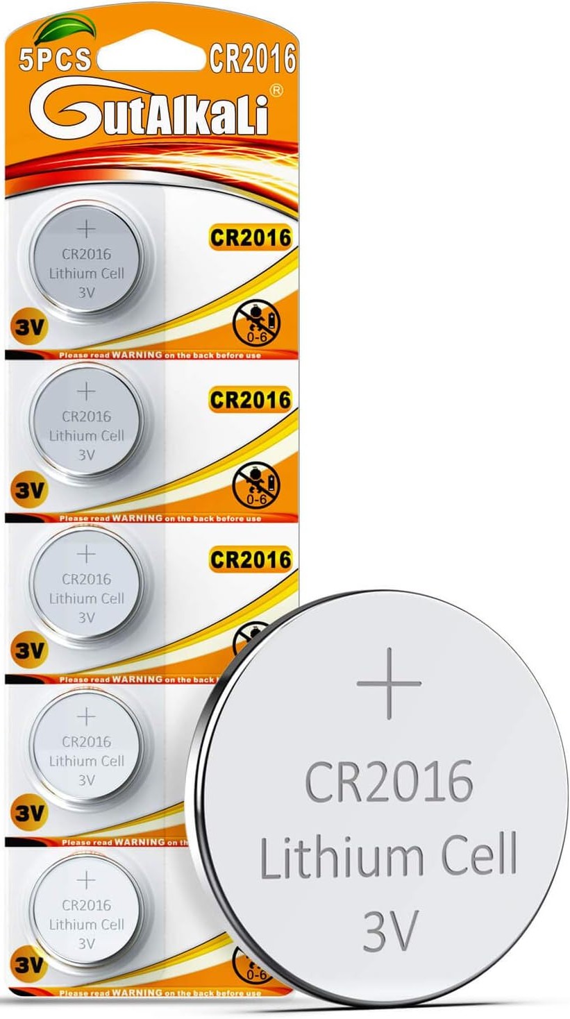 GutAlkaLi  - 5 Piles CR2016, Pile Bouton CR2016, Piles alcalines CR2016, Piles Boutons