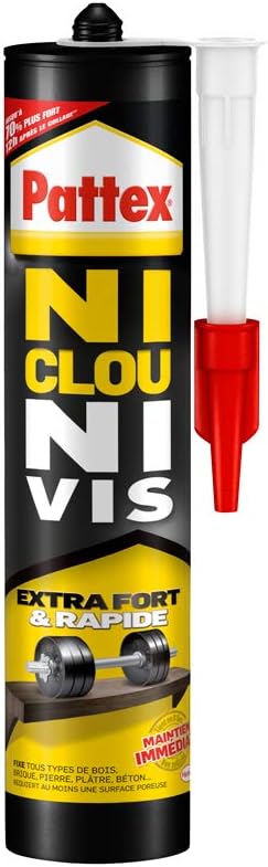 Pattex - Ni Clou Ni Vis Extra Fort, Colle de fixation, Cartouche 380g, Blanc